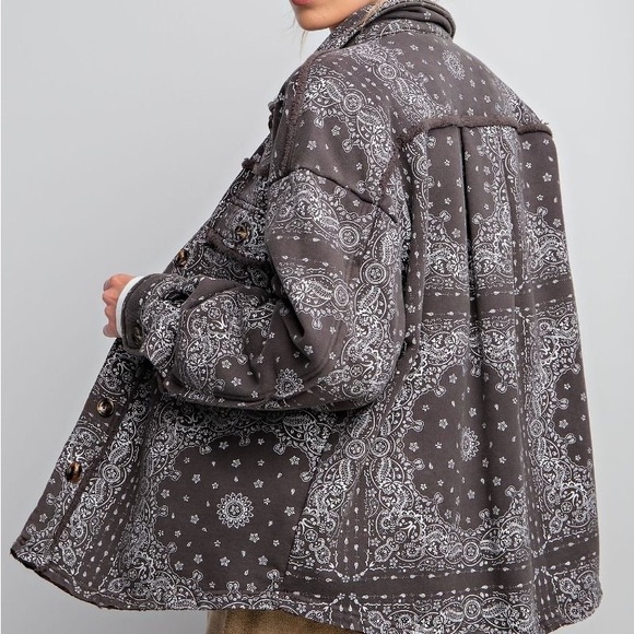 Bandana Print Button Down Shacket - Picture 2 of 3